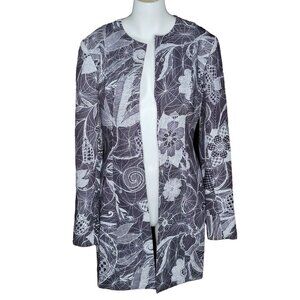 Angelys Balek Jacket 10 Black White Silk Blend Beetle Floral Open Front Gothic